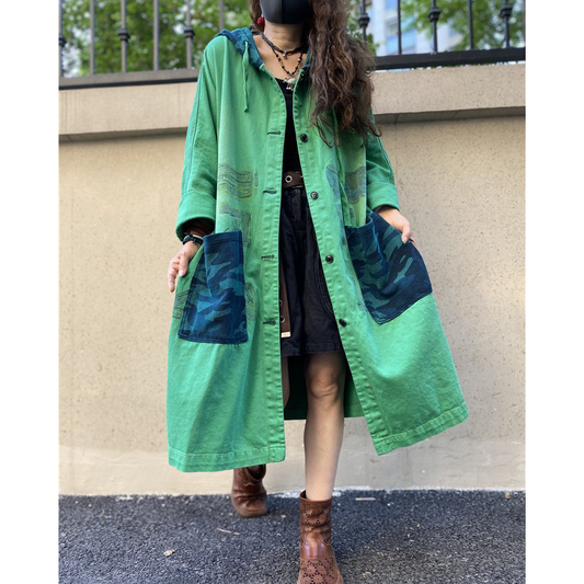 Vintage Plus Sizes Green Long Trenchcoat-Women Overcoat-The same as picutre-One Size-Free Shipping at meselling99