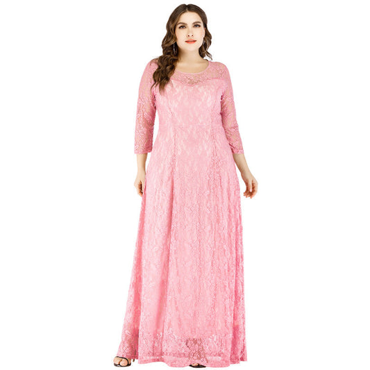Plus Sizes Lace Evening Party Dresses for Women-Dresses-Pink-XL-Free Shipping at meselling99