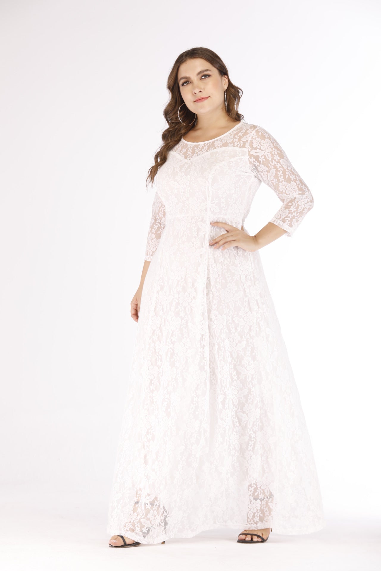 Plus Sizes Lace Evening Party Dresses for Women-Dresses-White-XL-Free Shipping at meselling99