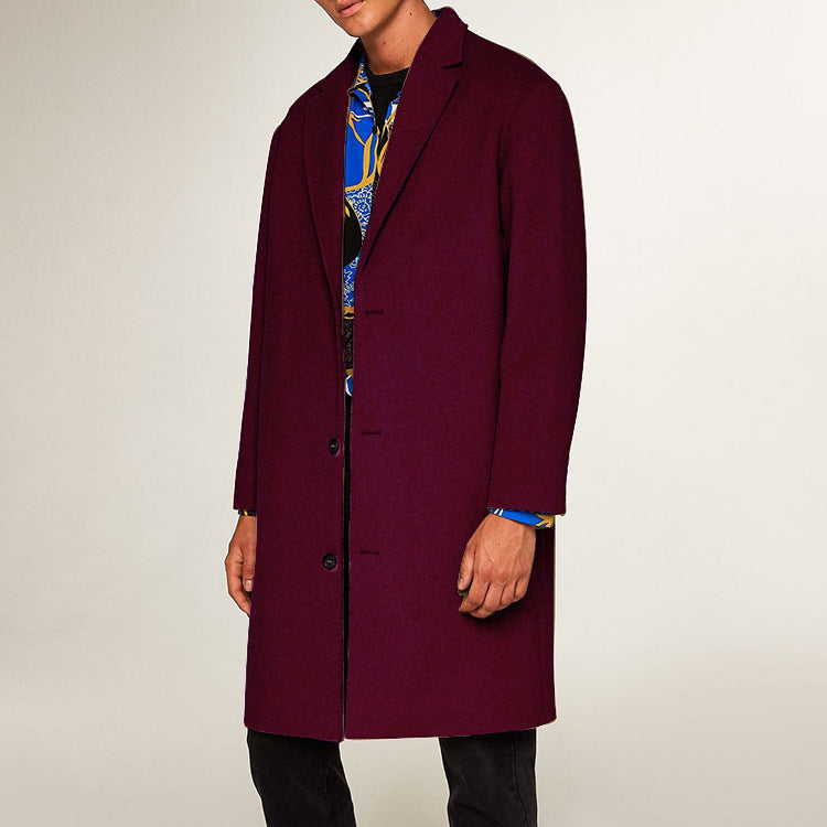 Men's Long Woolen Winter Overcoat M1002-Men Overcoat-Wine Red-M-Free Shipping at meselling99