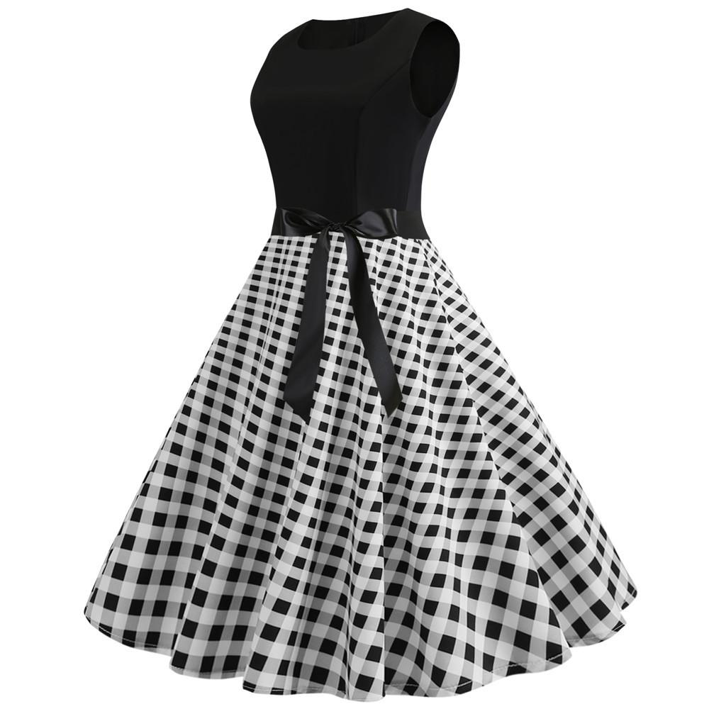 Plaid Print Sleeveless Belt Vintage Dresses-Vintage Dresses-Free Shipping at meselling99
