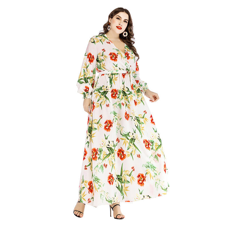 Summer Plus Sizes Dresses Floral Print-Dresses-White-XL-Free Shipping at meselling99