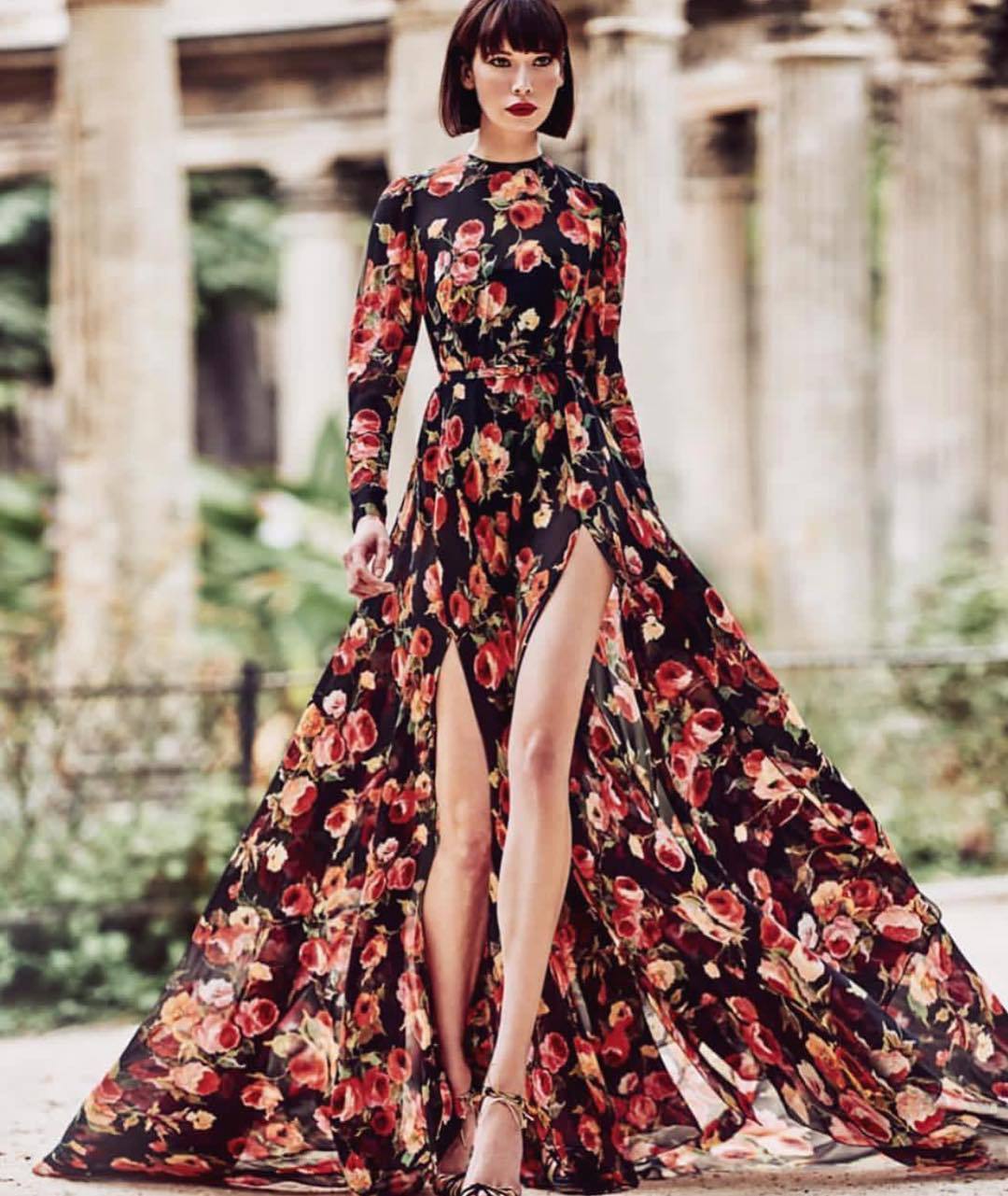 Wonen New Amazing Front Split Floral Print Long Maxi Dresses 2005-Maxi Dresses-Red-S-Free Shipping at meselling99