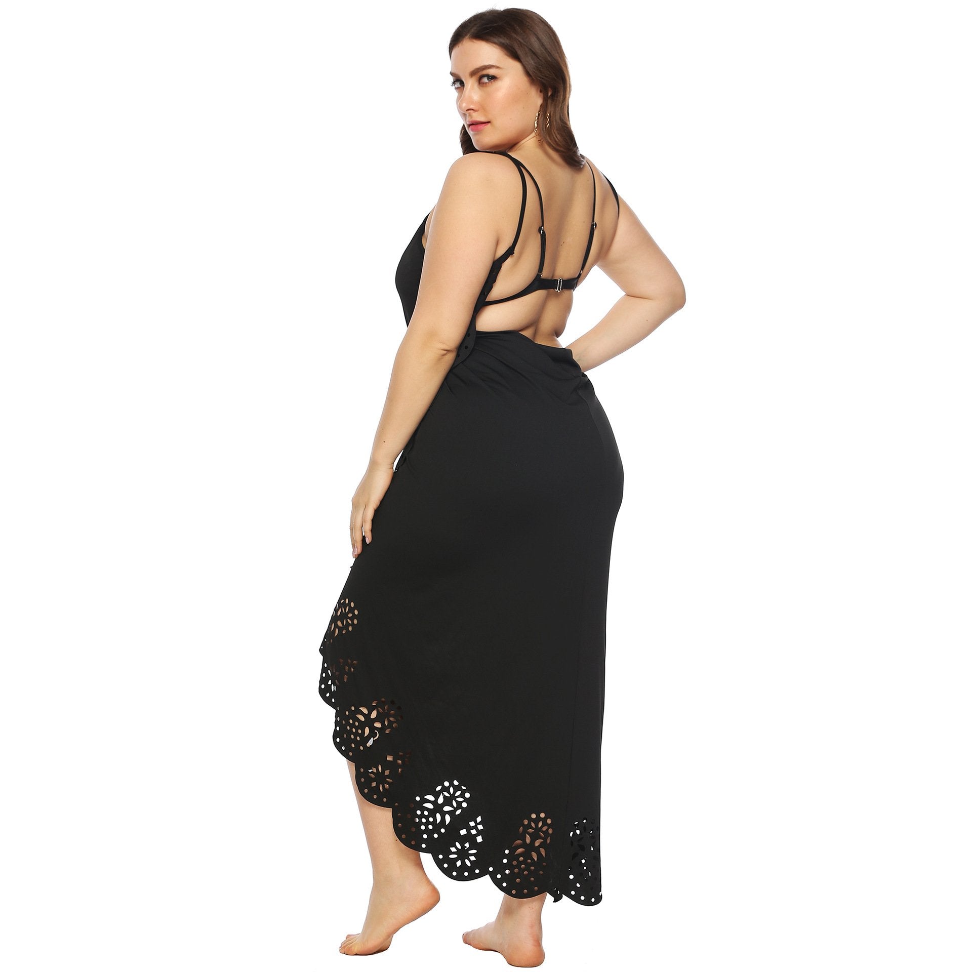 Women Plus Sizes Hollow Out Irregular Long Dresses Cover Ups-Maxi Dresses-Free Shipping at meselling99