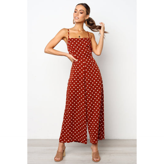 Women Dot Print Sexy Backless Summer Jumpsuits--Free Shipping at meselling99