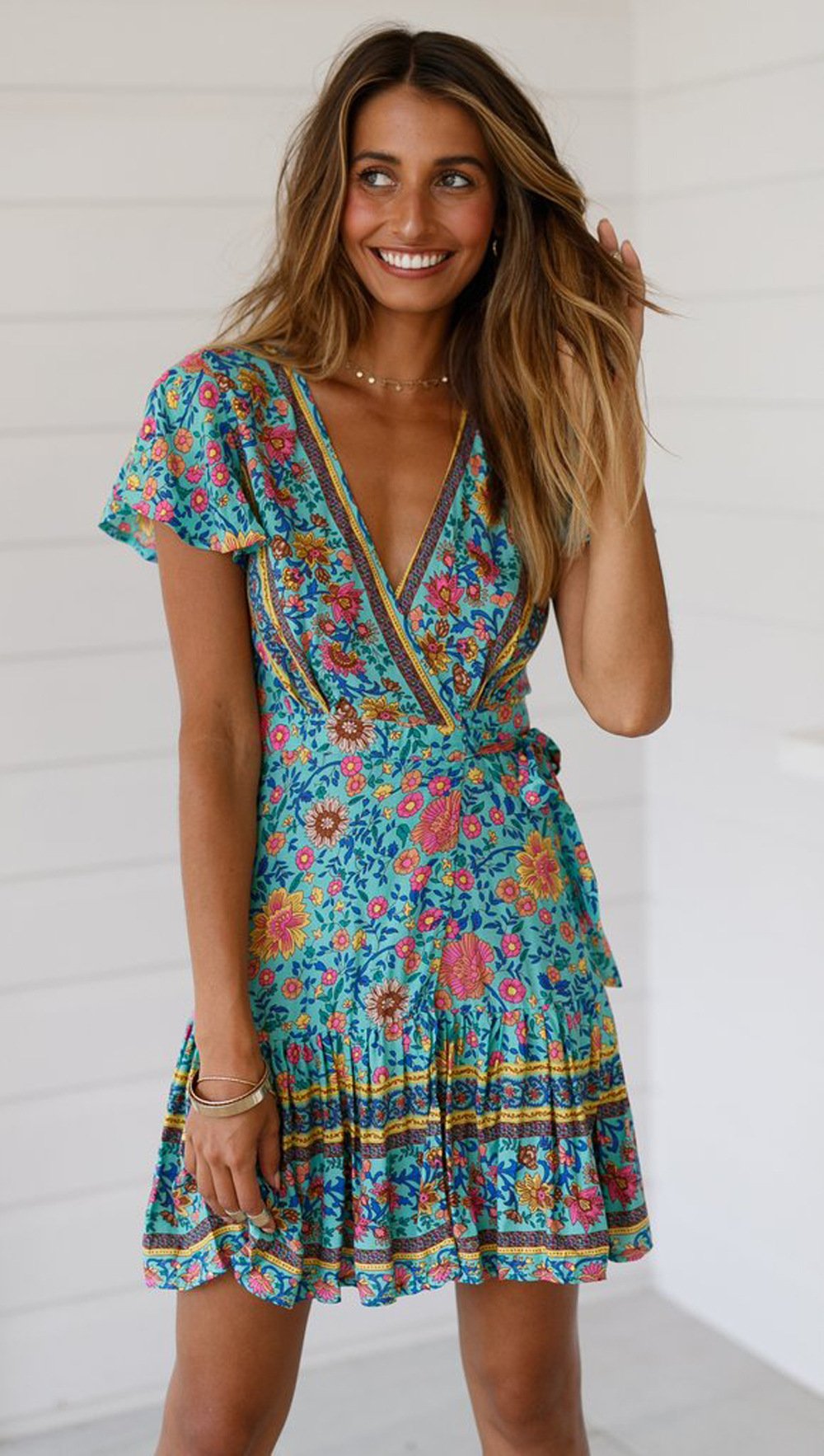 Summer Beach Bohemian Short Dresses-Mini Dresses-Lake Blue-S-Free Shipping at meselling99