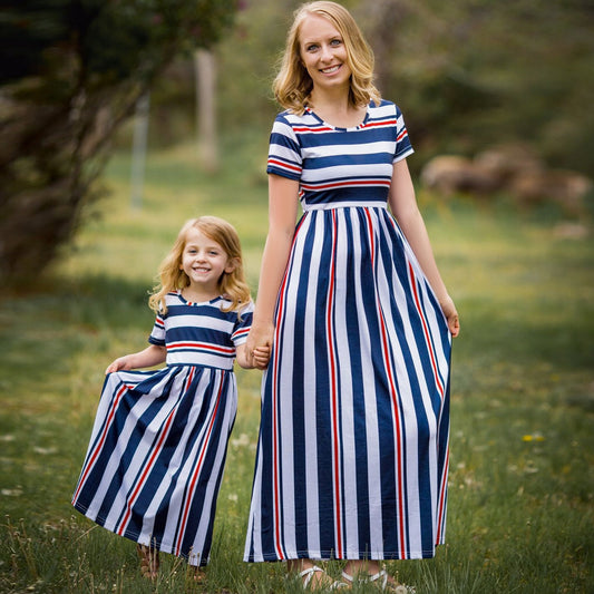 Summer Striped Parent-kids Long Maxi Dresses-Dresses-Free Shipping at meselling99