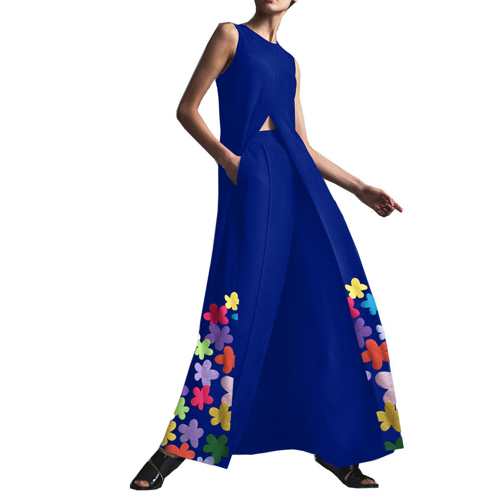 Classy Foral Print Long Dresses-Maxi Dresses-Blue-S-Free Shipping at meselling99