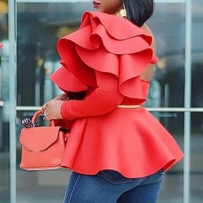 Women One Shoulder Long Sleeves Blouses--Free Shipping at meselling99