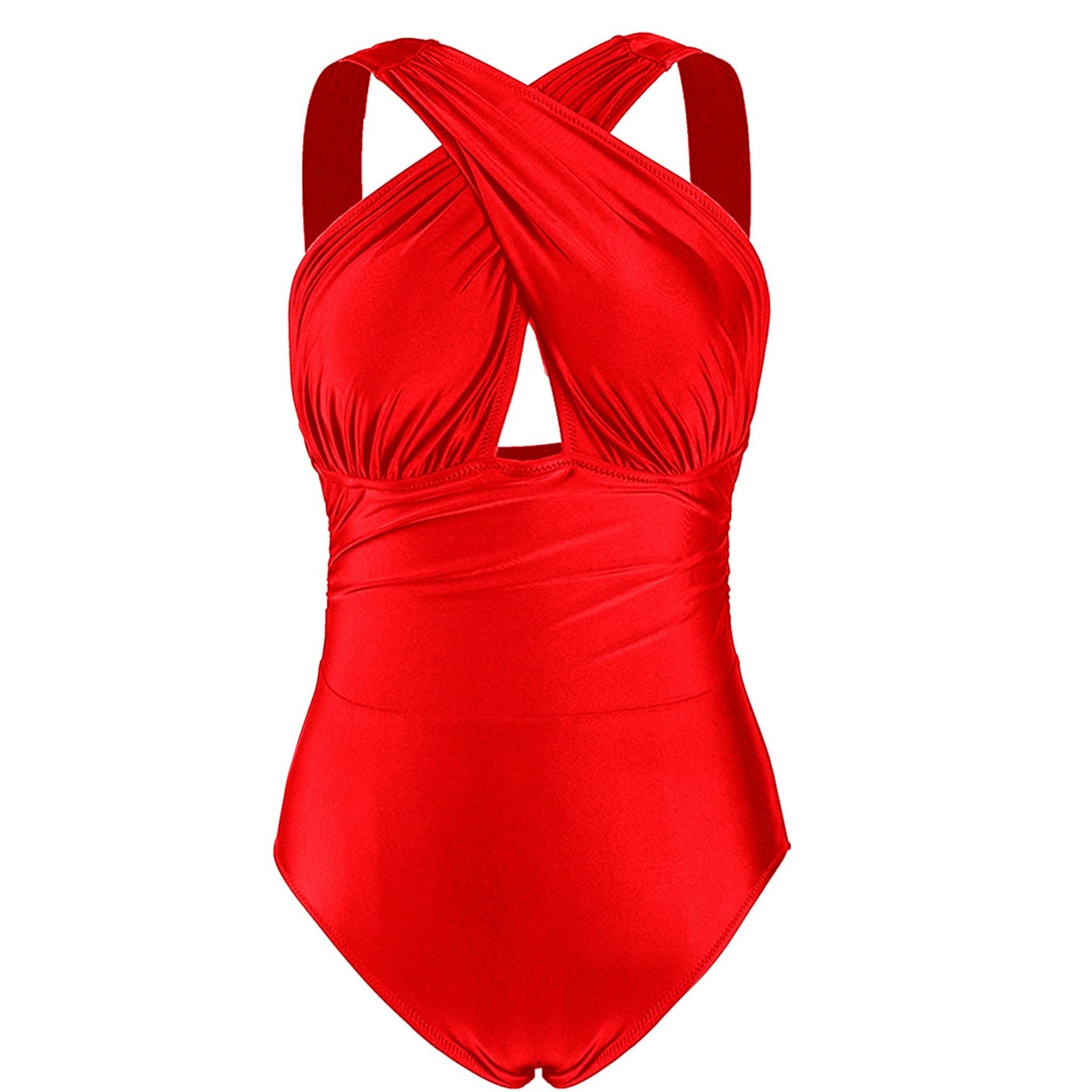 Plus Size Women One Piece Halter Swimsuit-Red-S-Free Shipping at meselling99