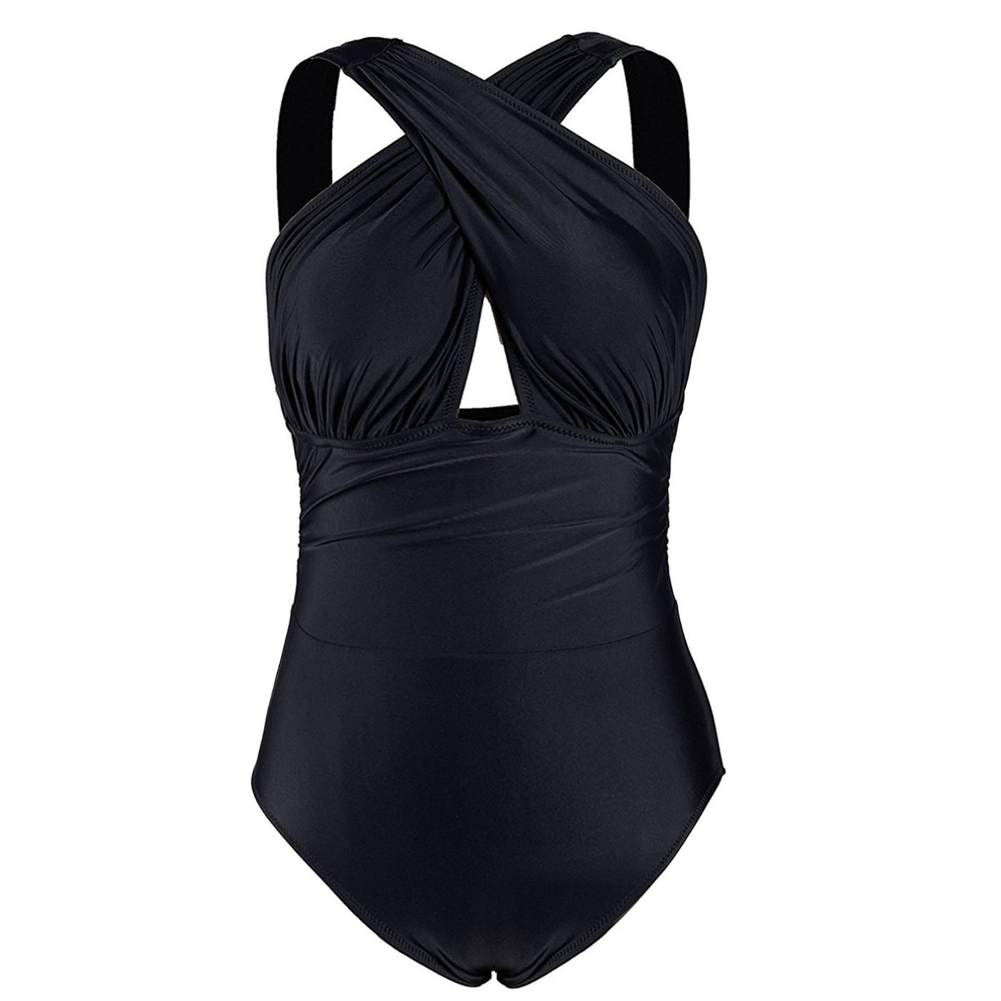Plus Size Women One Piece Halter Swimsuit-Black-S-Free Shipping at meselling99