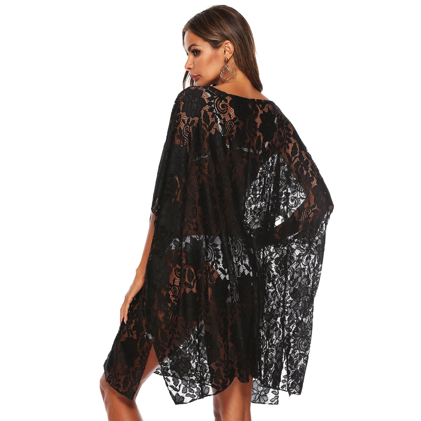 Black Lace See Through Summer Beach Cover Ups-Swimwear-Black-One Size-Free Shipping at meselling99