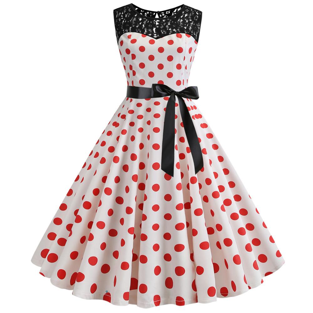 Summer Vintage Dot Print Sleeveless Dresses-2-S-Free Shipping at meselling99