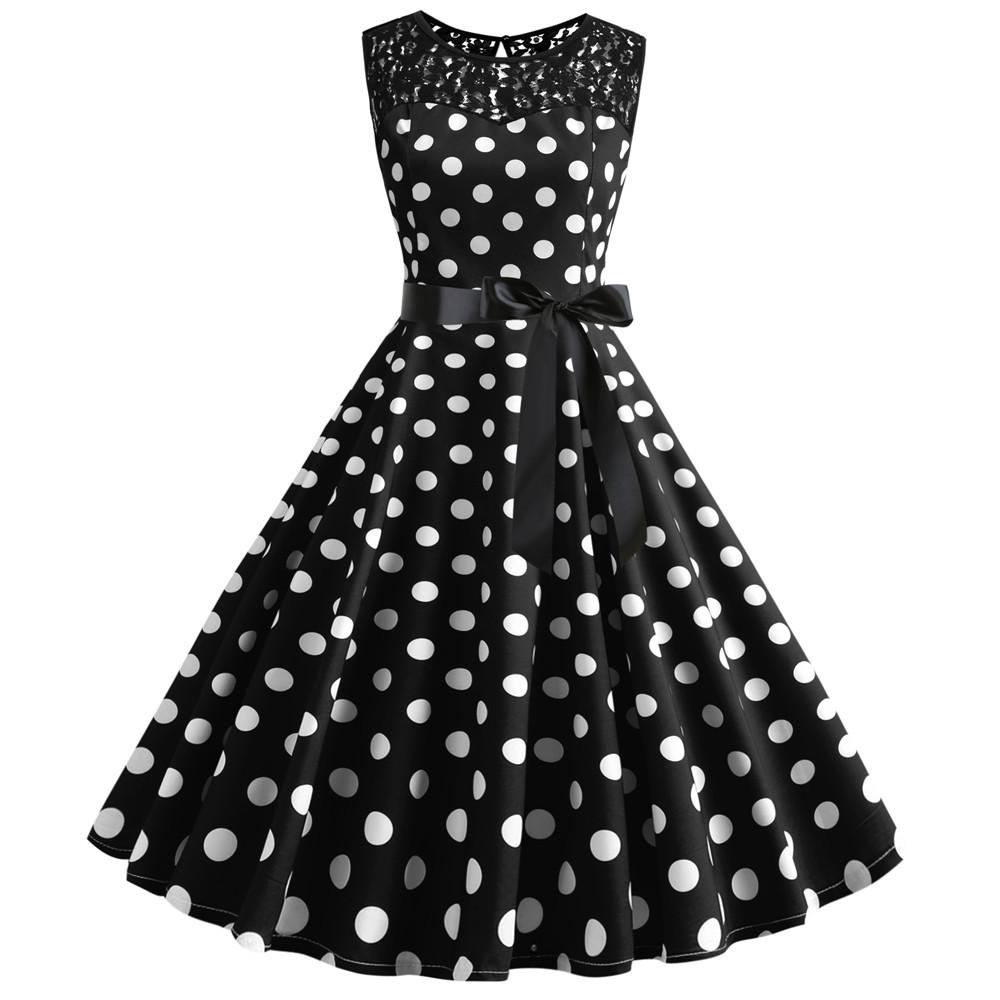 Summer Vintage Dot Print Sleeveless Dresses-3-S-Free Shipping at meselling99