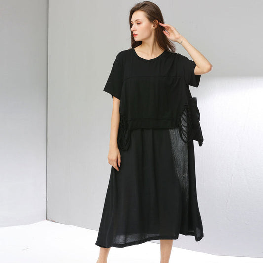Summer Women Plus Sizes Black Long Cozy Dresses-Dresses-Black-One Size-Free Shipping at meselling99
