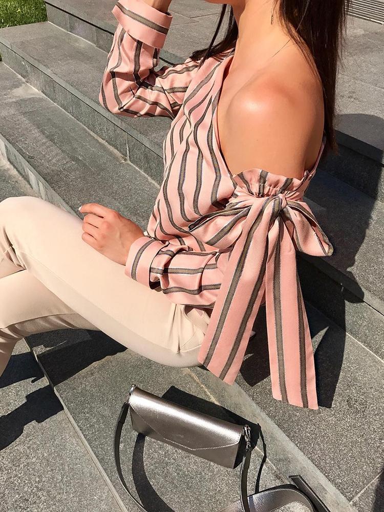 Long Sleeves One Shoulder Striped Shirts--Free Shipping at meselling99