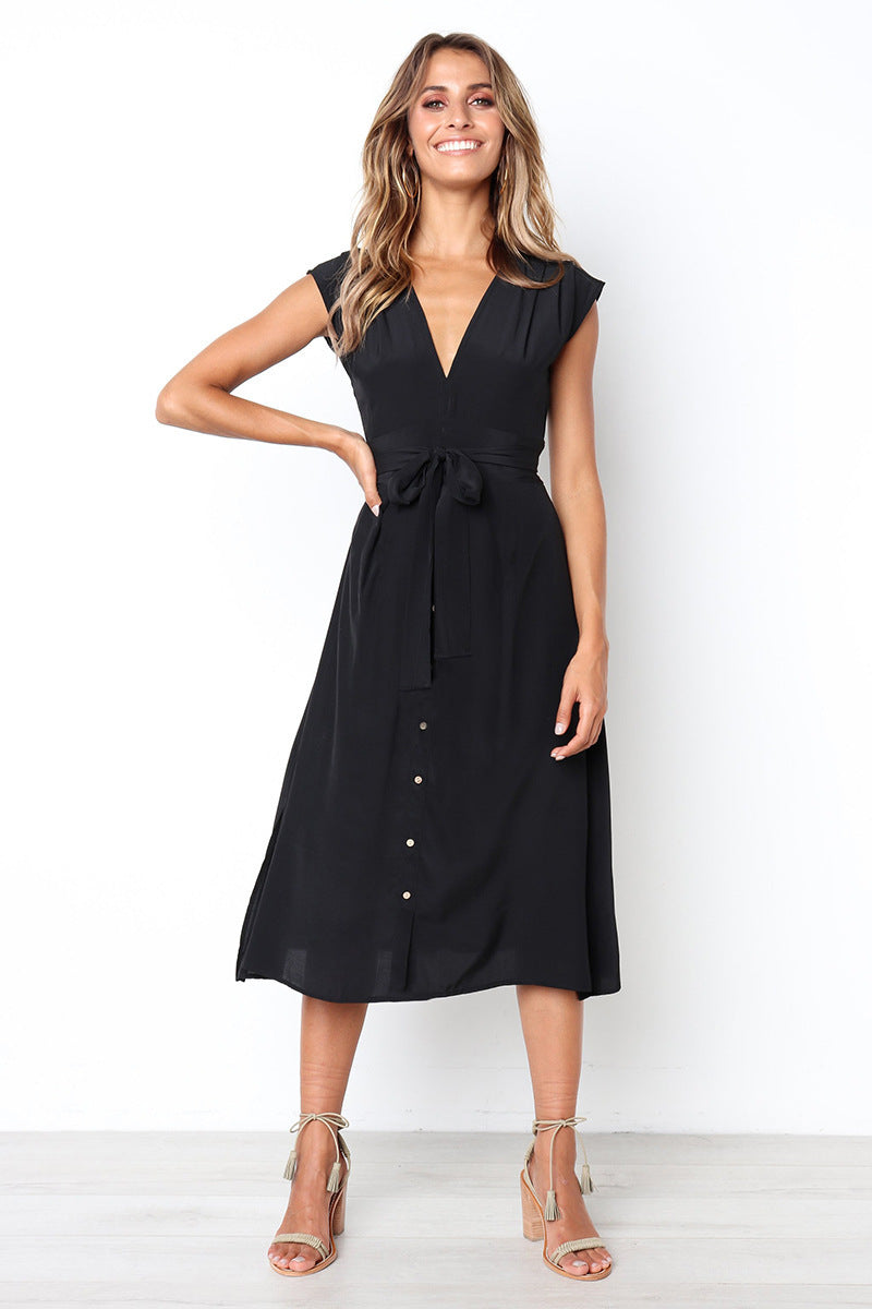 Casual Fashion Striped Sleeveless Midi Dresses-Maxi Dresses-Black-S-Free Shipping at meselling99