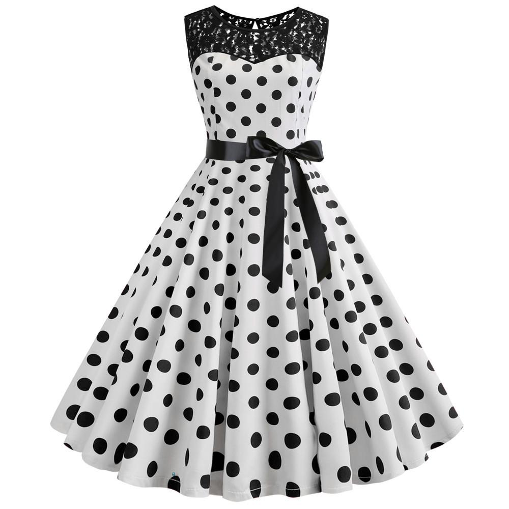 Summer Vintage Dot Print Sleeveless Dresses-1-S-Free Shipping at meselling99