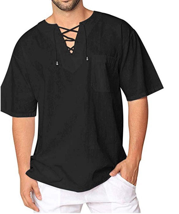 Hot Selling Linen Men Short Sleeves Shirts-Men T-Shirts-Black-M-Free Shipping at meselling99