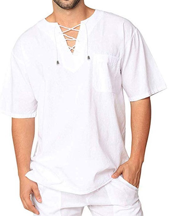 Hot Selling Linen Men Short Sleeves Shirts-Men T-Shirts-White-M-Free Shipping at meselling99