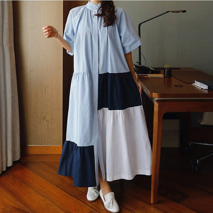 Casual Summer Contrast Color A Line Long Maxi Dresses-Dresses-Free Shipping at meselling99