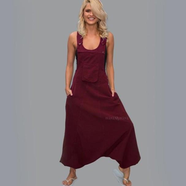 Women Casaul Linen Jumpsuits-Wine Red-S-Free Shipping at meselling99