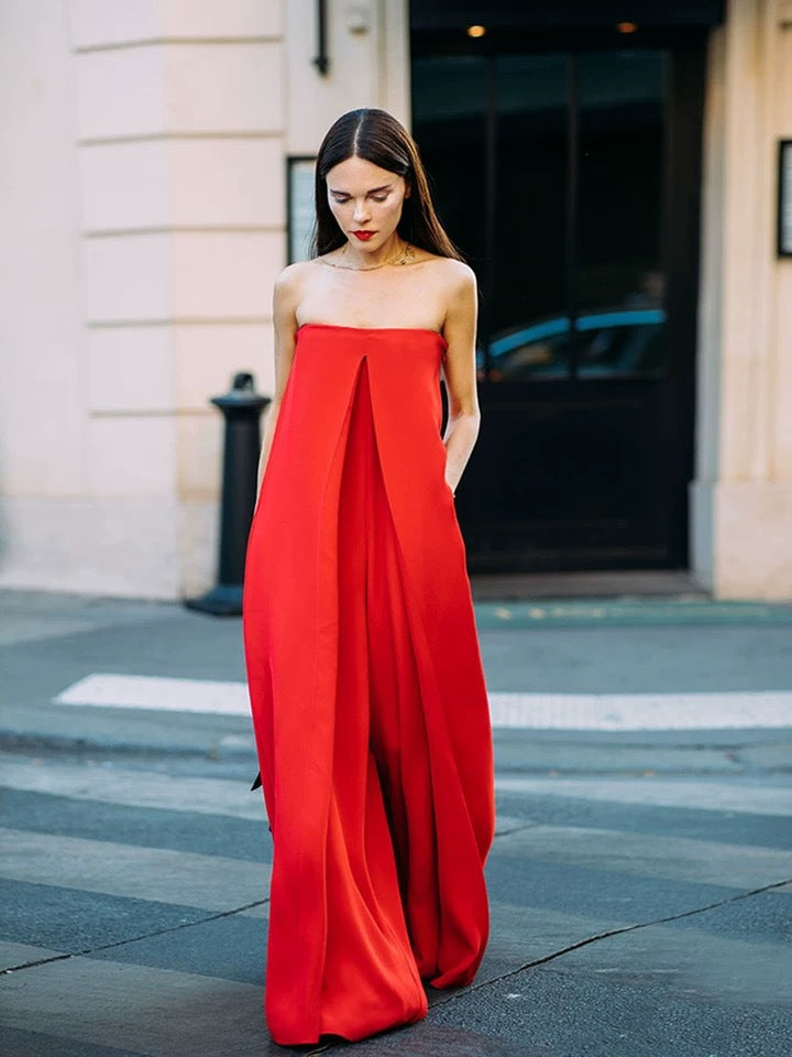 Red Off The Shoulder Women Loose Jumpsuits--Free Shipping at meselling99