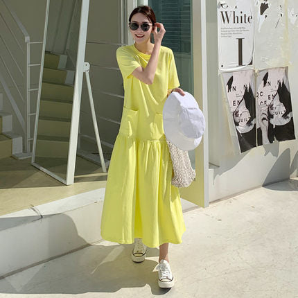 Casual Ruffled Yellow Long Maxi Dresses with Pockets-Dresses-Free Shipping at meselling99