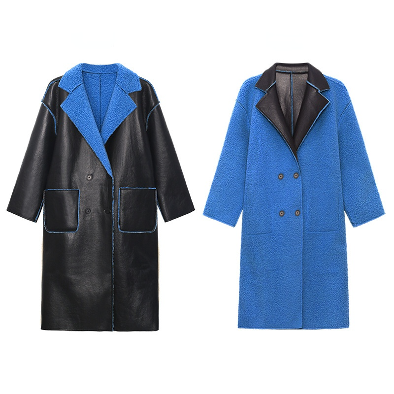 Reversible Leather Fur Thicken Winter Blazer Long Overcoat-Outerwear-Blue-One Size-Free Shipping at meselling99