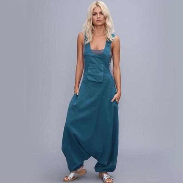 Women Casaul Linen Jumpsuits-Light Blue-S-Free Shipping at meselling99