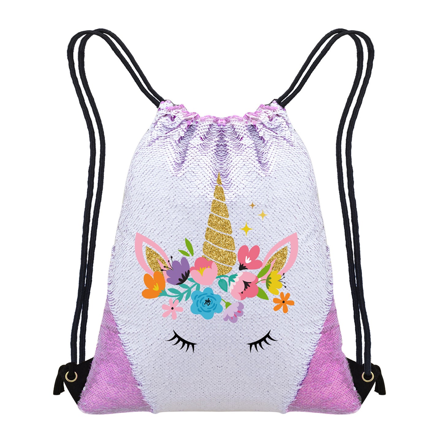 Lovely Unicorn Sequin Casual Drawstring Backpack-Pink-45X35CM-Free Shipping at meselling99