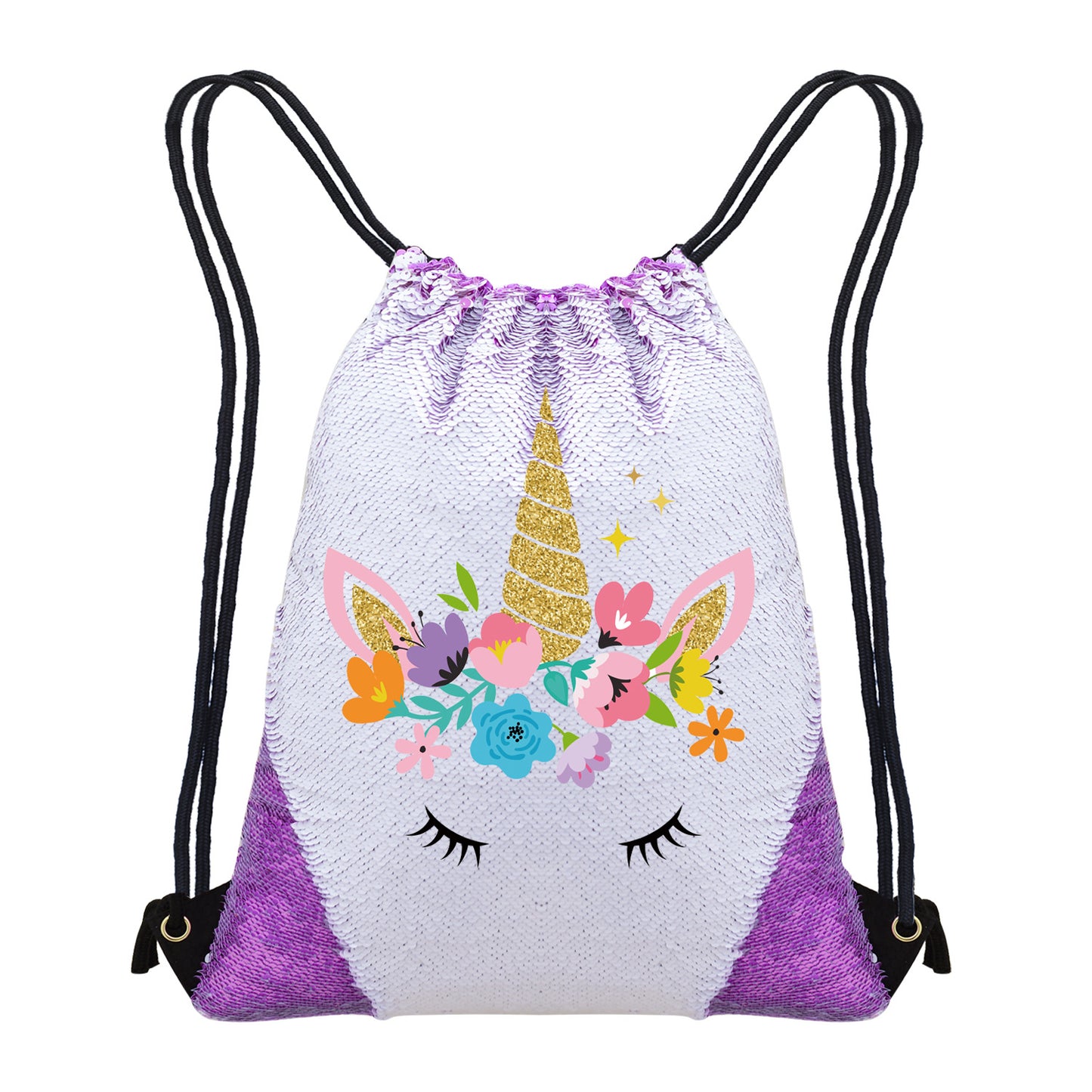 Lovely Unicorn Sequin Casual Drawstring Backpack-Purple-45X35CM-Free Shipping at meselling99