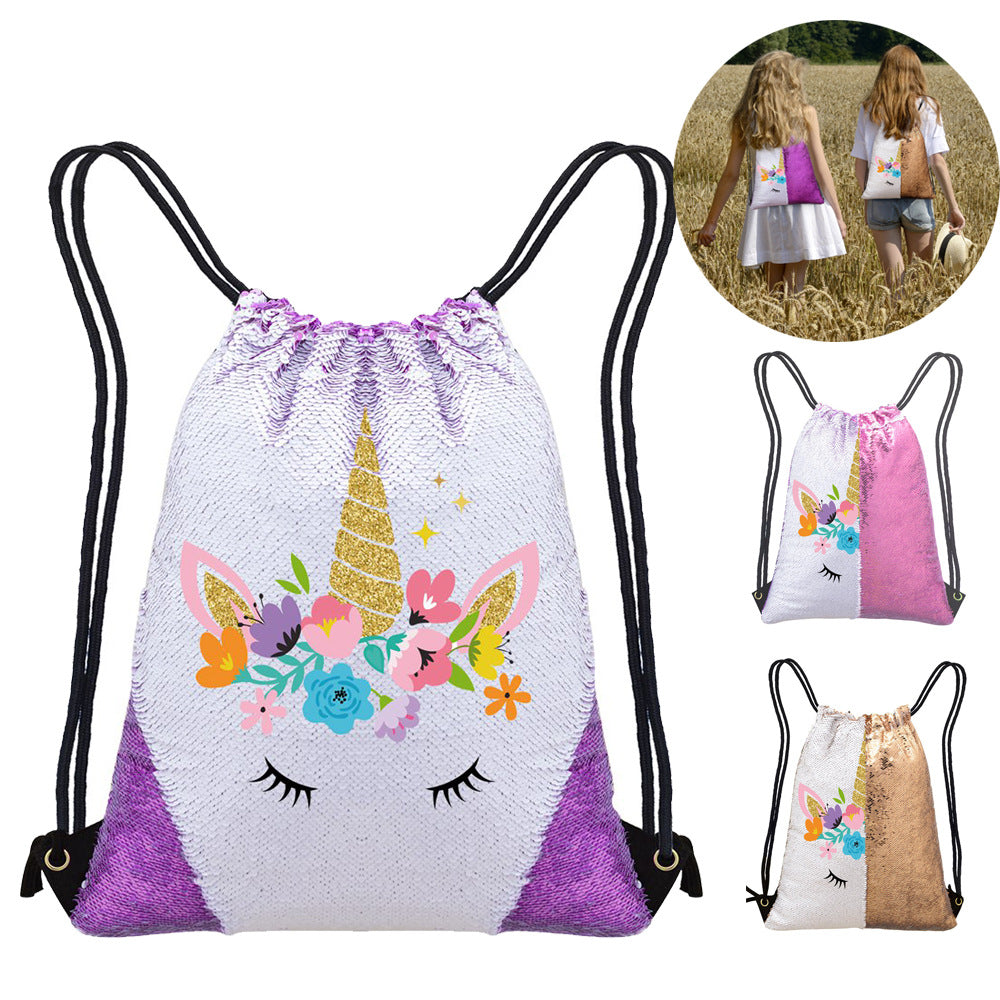 Lovely Unicorn Sequin Casual Drawstring Backpack--Free Shipping at meselling99