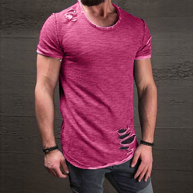 Men Round Neck Summer T Shirts-Men T Shirts-Rose Red-S-Free Shipping at meselling99