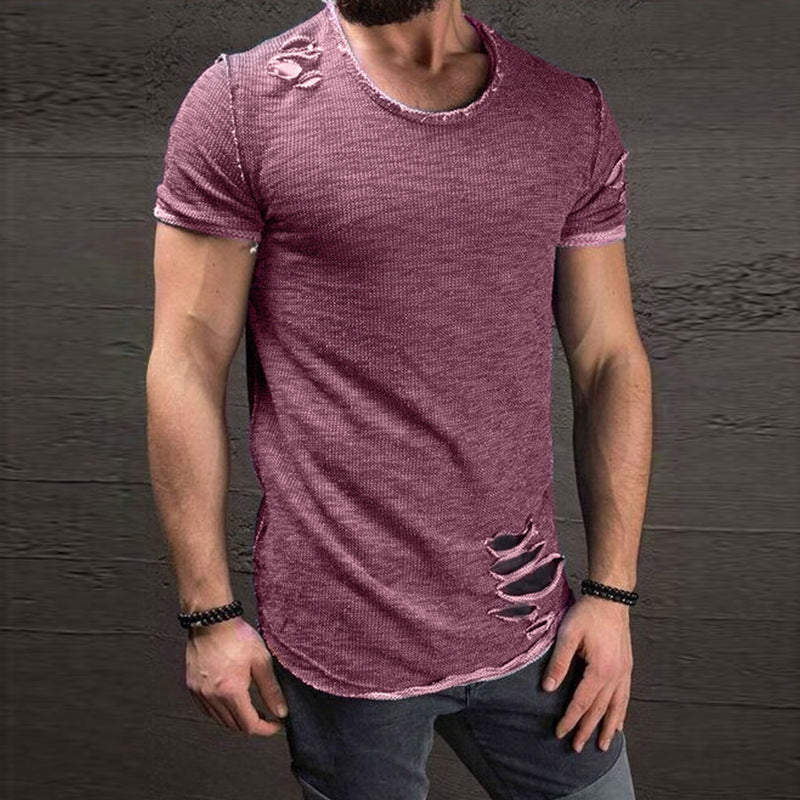 Men Round Neck Summer T Shirts-Men T Shirts-Purple-S-Free Shipping at meselling99