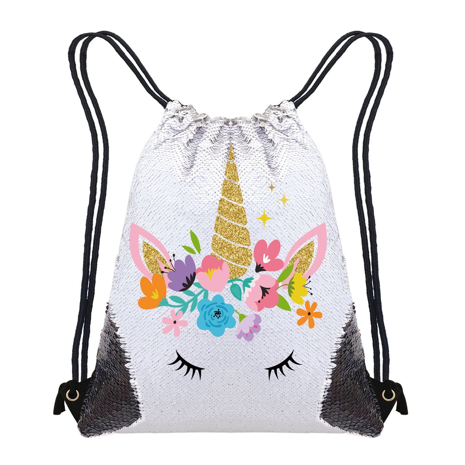 Lovely Unicorn Sequin Casual Drawstring Backpack-Black-45X35CM-Free Shipping at meselling99