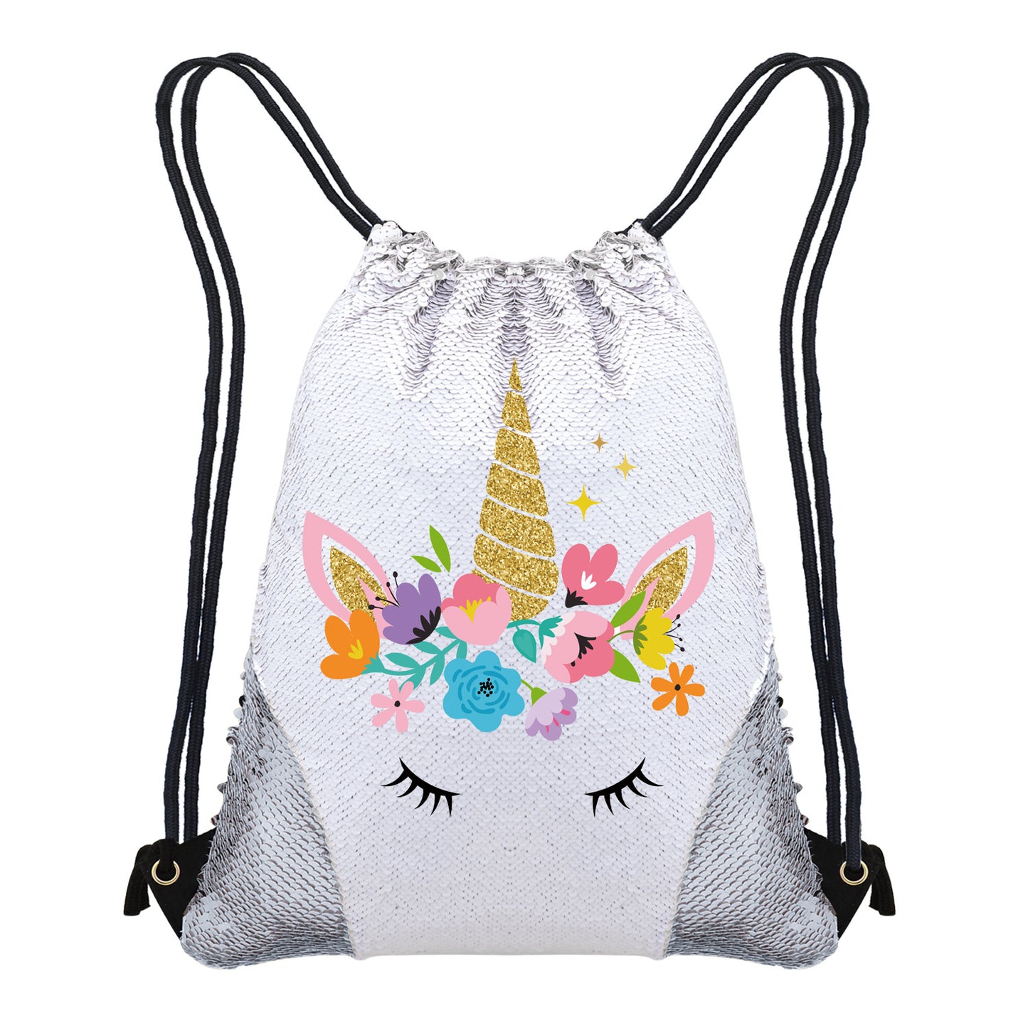 Lovely Unicorn Sequin Casual Drawstring Backpack-Silver-45X35CM-Free Shipping at meselling99