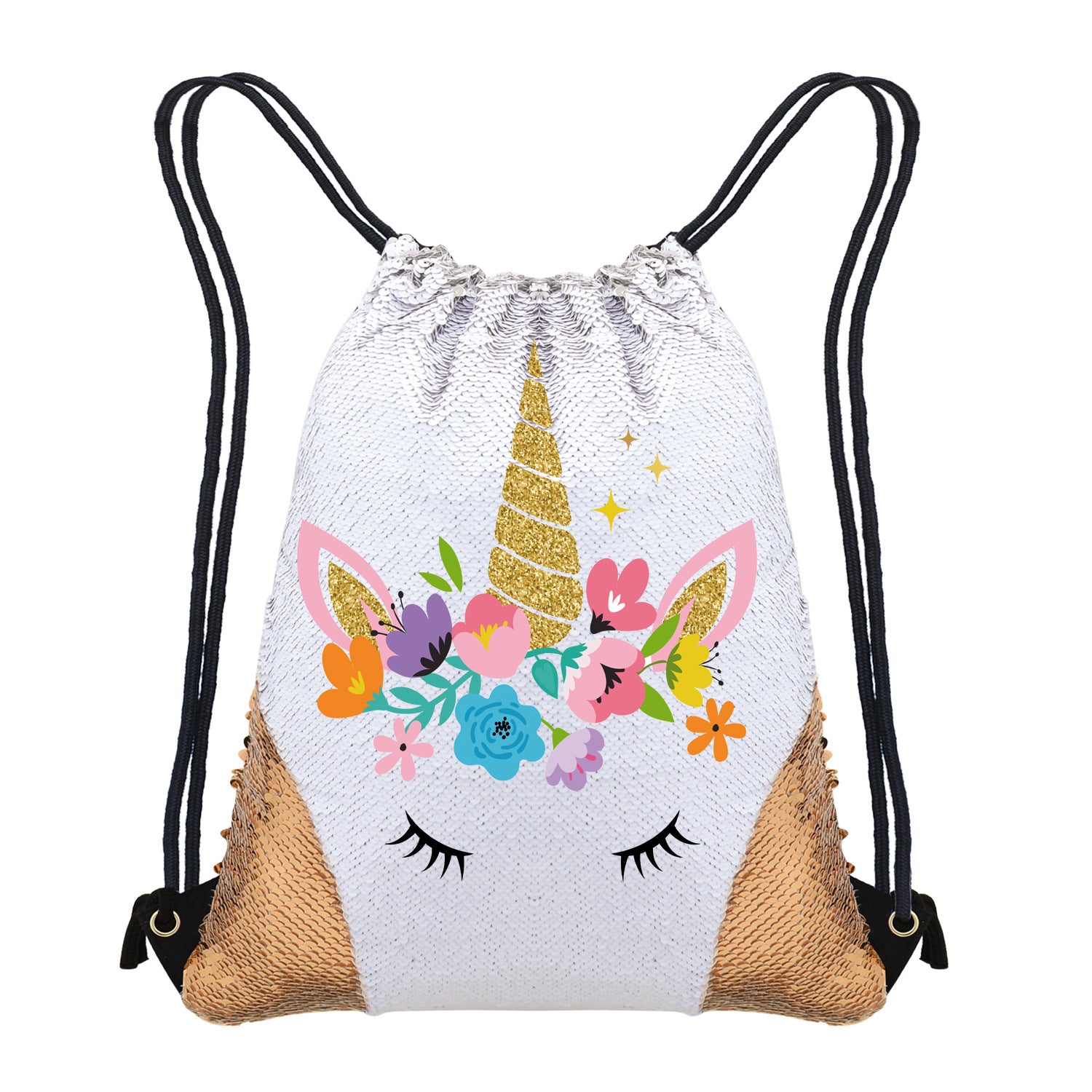 Lovely Unicorn Sequin Casual Drawstring Backpack-Gold-45X35CM-Free Shipping at meselling99