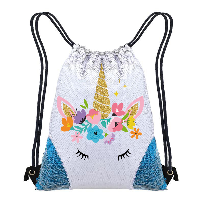 Lovely Unicorn Sequin Casual Drawstring Backpack-Light Blue-45X35CM-Free Shipping at meselling99