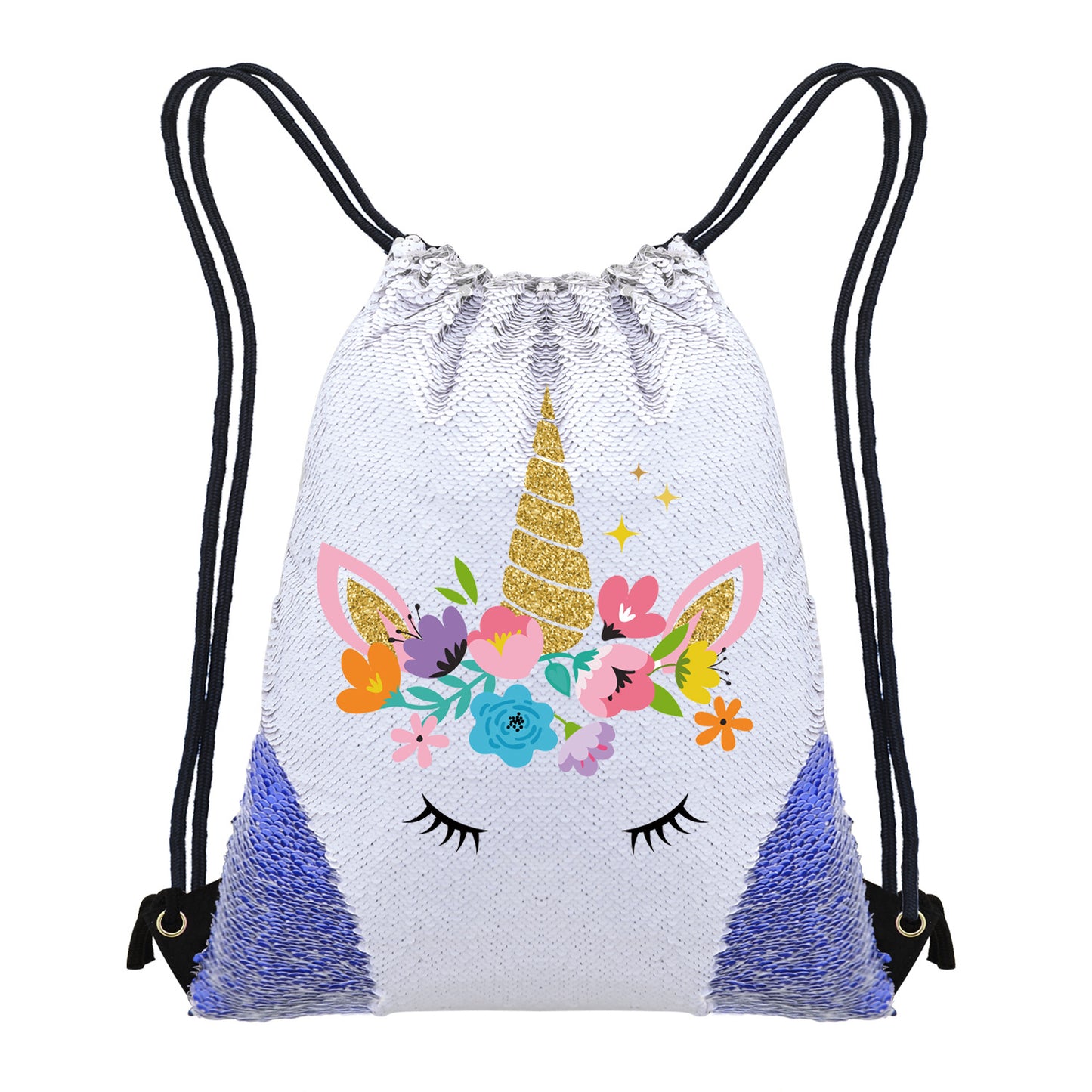 Lovely Unicorn Sequin Casual Drawstring Backpack-Dark Blue-45X35CM-Free Shipping at meselling99