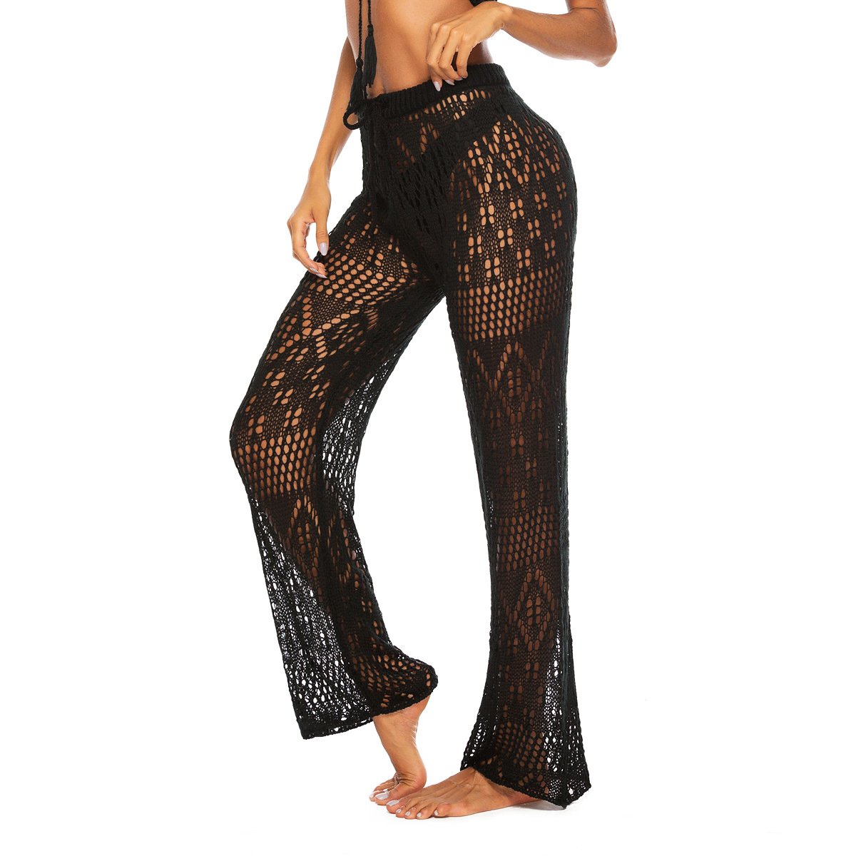 Sexy Women See Through Summer Beach Pants-Black-One Size-Free Shipping at meselling99