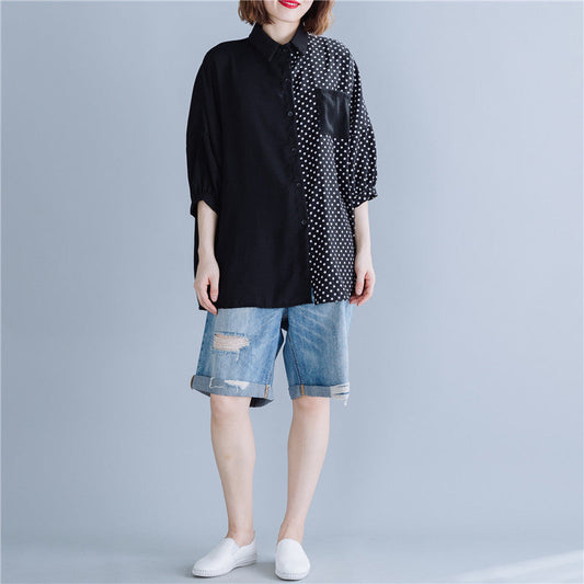 Summer Dot Print Chiffon Long Sleeves Shirts-Shirts & Tops-Black-One Size-Free Shipping at meselling99