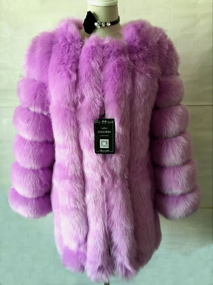 Artificial Fox Fur Women Winter Overcoat-Outerwear-Purple-S-Free Shipping at meselling99