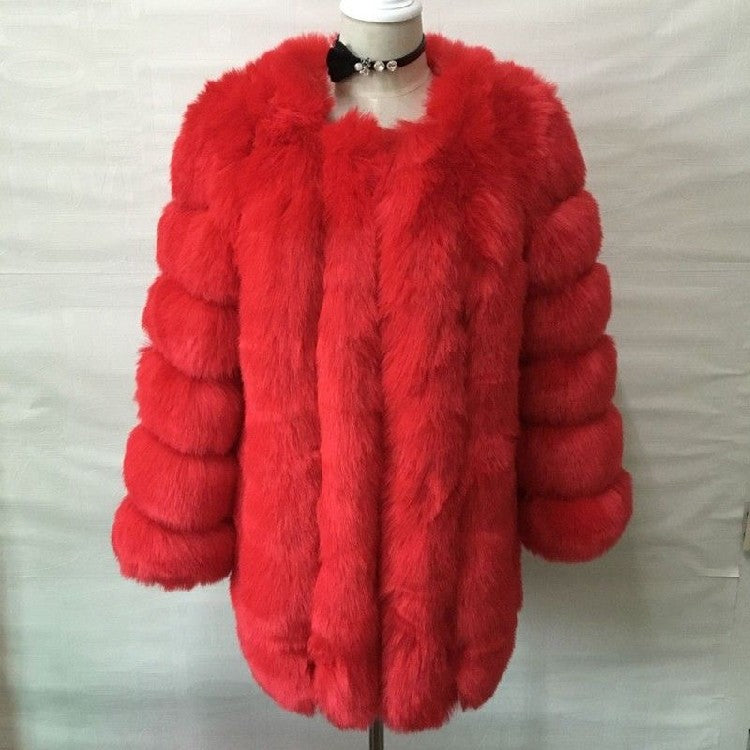 Artificial Fox Fur Women Winter Overcoat-Outerwear-Red-S-Free Shipping at meselling99