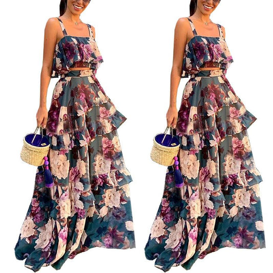 Fashion Ruffled Tops+skirts 2pcs/Set-Maxi Dresses-Free Shipping at meselling99
