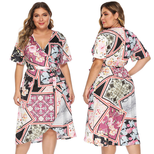 Women Plus Sizes Floral Print Bandage Summer Cardigan Dresses-Maxi Dresses-Free Shipping at meselling99