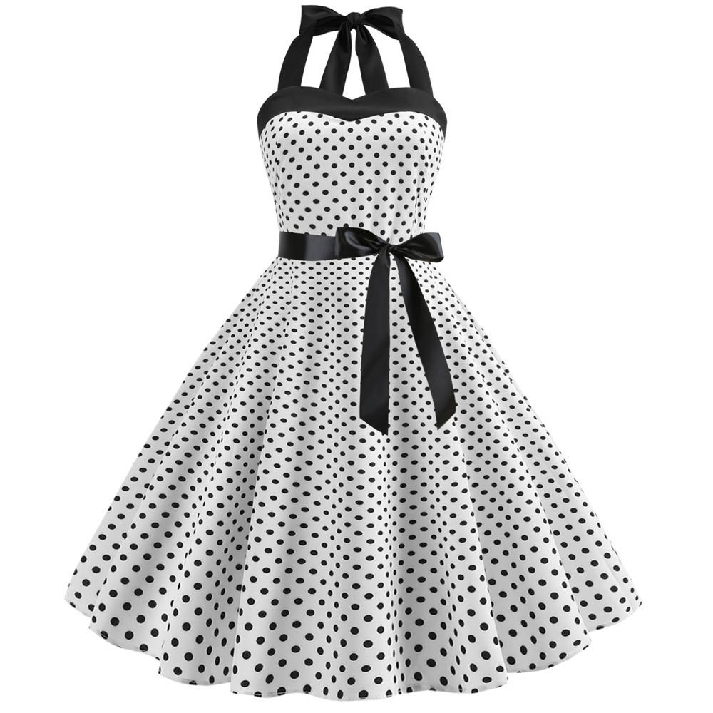 Summer Halter Dot Print Strapless Retro Dresses-Vintage Dresses-White-S-Free Shipping at meselling99