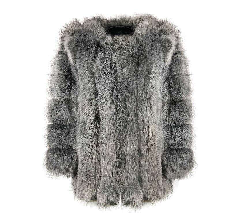 Artificial Fox Fur Women Winter Overcoat-Outerwear-Silver-S-Free Shipping at meselling99