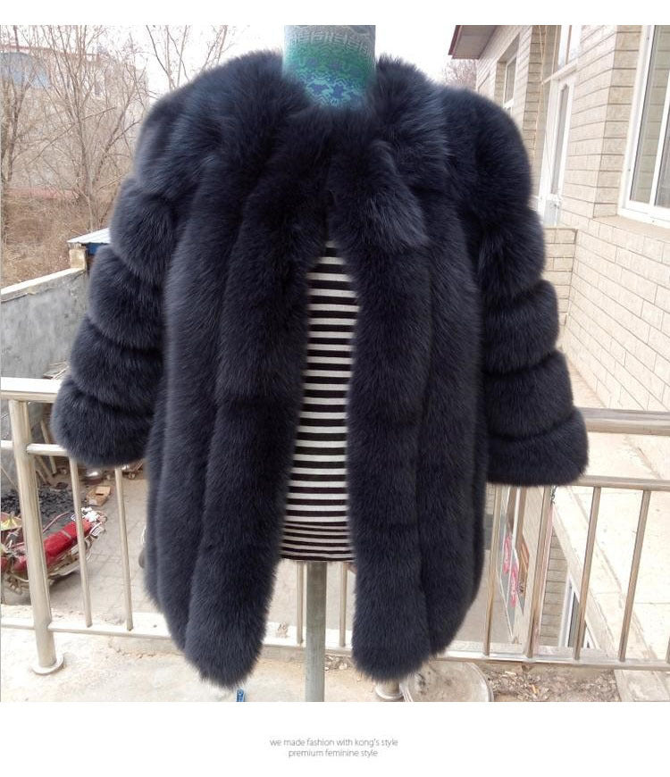 Artificial Fox Fur Women Winter Overcoat-Outerwear-Blue-S-Free Shipping at meselling99