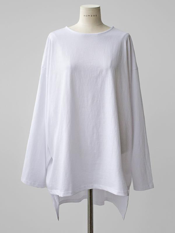 Meselling99 Black&White Loose Long Sleeves High-Low T-Shirt-T-shirts-Free Shipping at meselling99
